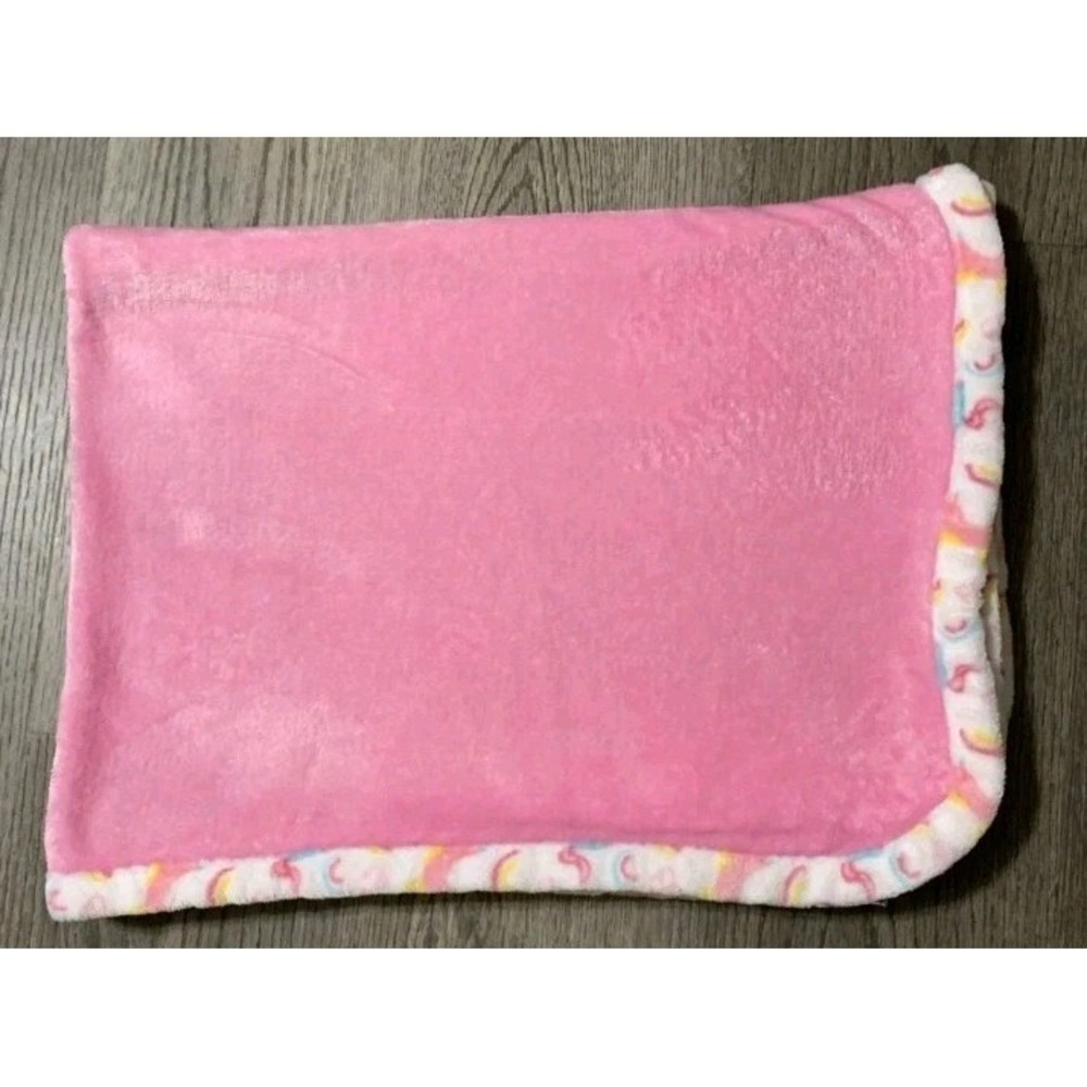 le Bebe FAVORITE Pink w/ Pink Unicorns & Rainbow Trim Baby Blanket Fleece